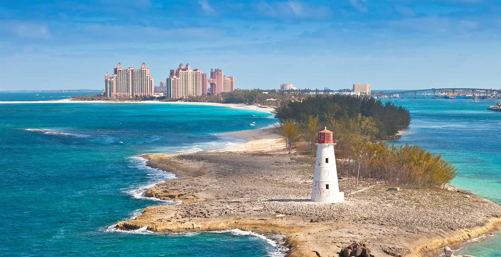 Nassau Harbour lighthouse with Paradise Island behind